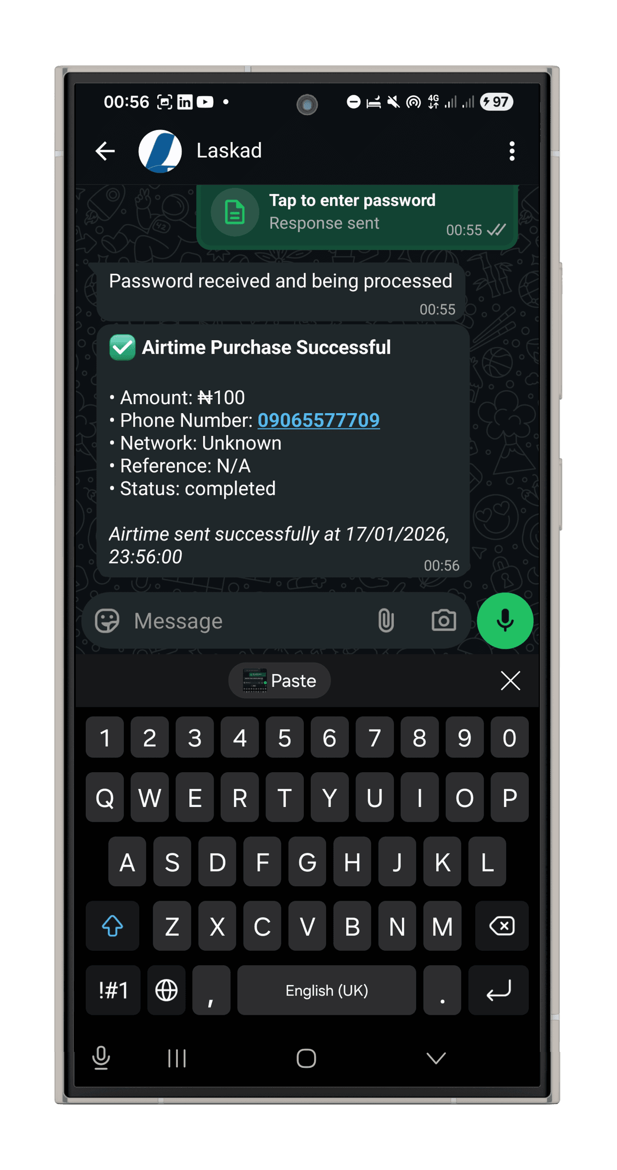 Airtime Purchase Successful